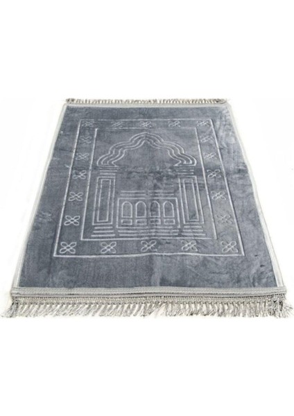 Hac Dünyası Lüks Kalın Yumuşak Peluş Seccade Kaymaz Taban Özellikli Çantalı - Gri 80X120