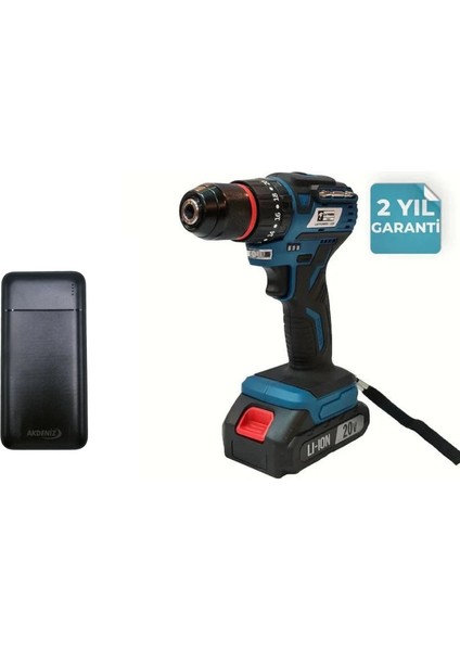 1320 20V 2.0 Ah Kömürsüz Li-Ion Çift Akülü Darbeli+Akdeniz Taşınabilir Şarj Cihazı (Model: S125Q)