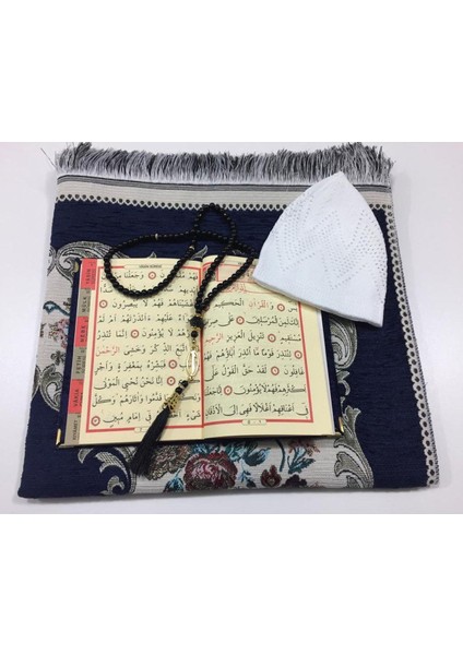 Lacivert Güllü Seccade Takke Inci Tesbih Kadife Yasin Seti Şönil Kadife Damat Bohçası fiyatları