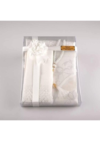 Carbon Cat® Tesbih Seccade Şal Set (Beyaz)