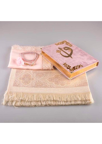 Şal + Seccade + Tesbih + Kuran Hediye Seti (Orta Boy, Kadife, Pudra Pembe) fiyatları