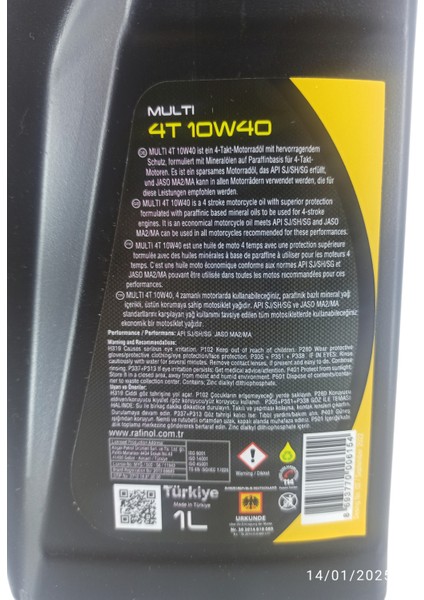 RFN001 Rafinol Multi 4t 10W/40 Motosiklet Yağı 1 Lt
