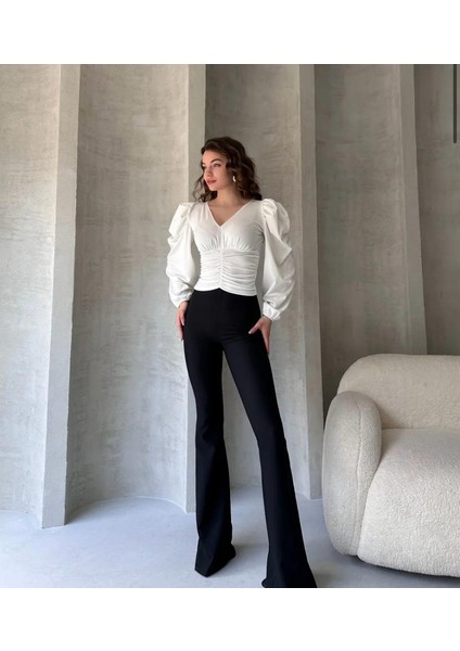 Öpücük Yaka Prenses Kol Crep Bluz modelleri
