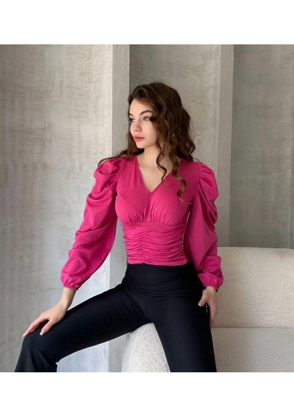 Öpücük Yaka Prenses Kol Crep Bluz