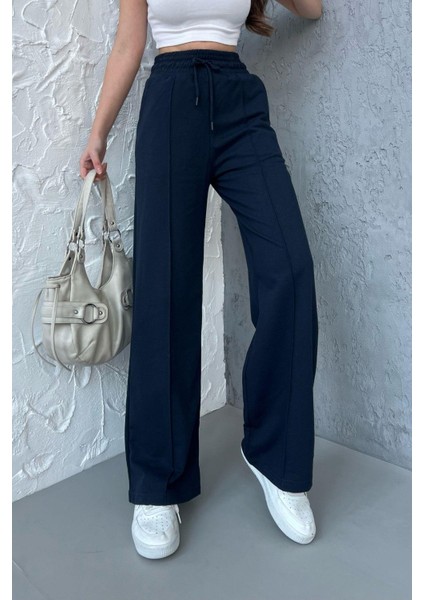 Kadın Mevsimlik Salaş Geniş Paça Yüksek Bel Lacivert Eşofman Altı fiyatları
