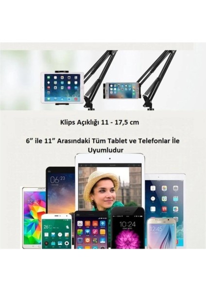 Tablet Tutuculu Esnek Uzun Kollu 360 Derece Dönebilen Masa Tutuculu Sabitleyici