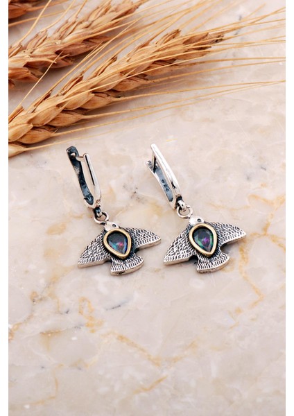 Mistik Topaz Taşlı Martı Çekiç Dövme Elişi Gümüş Küpe 7222