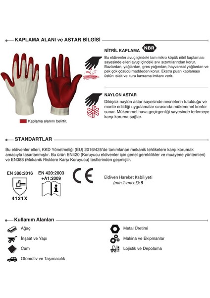 E-92 Puanlı Mikro Köpük Nitril Eldiven Montaj Eldiveni No.10/extralarge - 12 Adet