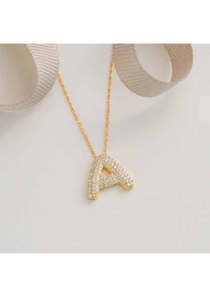 925 Ayar Sarı Altın Kaplama A Harfli Gümüş Kolye