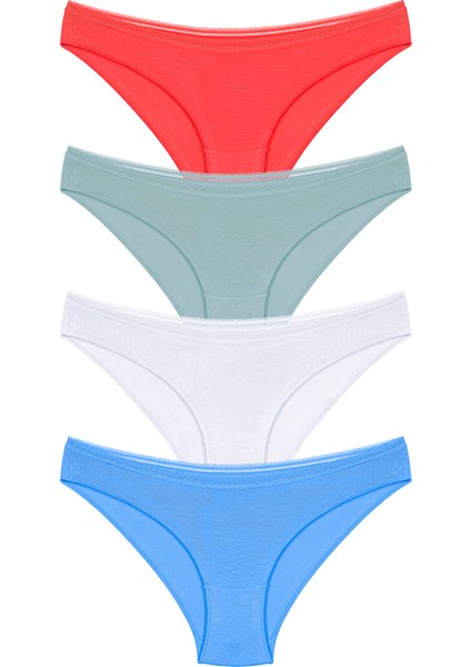 4 Adet Dantel Işlemeli Bikini Külot Mint, Bej, Beyaz, Somon