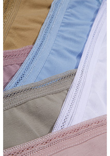 4 Adet Dantel Işlemeli Bikini Külot Mint, Bej, Beyaz, Somon