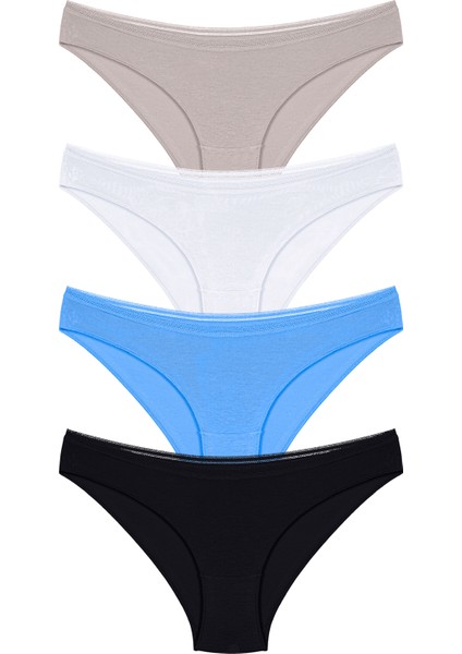 4 Adet Dantel Işlemeli Bikini Külot Mint, Bej, Beyaz, Somon
