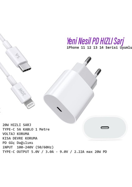 IPHONE11 11 Pro 11 Pro Max Uyumlu Şarj Aleti ve Kablosu 20W Hızlı Pd Type-C