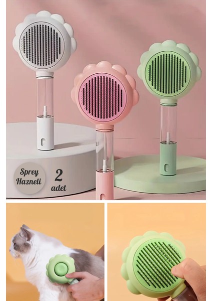 2'li Sprey Hazneli Otomatik Temizlenen Kedi Köpek Tüy Toplayıcı Tarak Evcil Pet Hayvan Tüy Fırçası