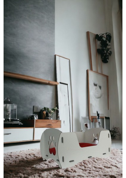 Ahşap Büyük Kedi Yatağı Premium Kalite Açık Meşe Kedi Evi 50x35 cm Model 6