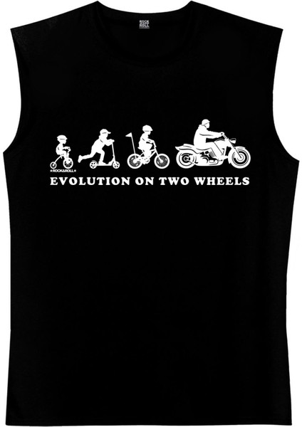 Iki Teker Evrimi Siyah Kesik Kol / Kolsuz Erkek T-Shirt