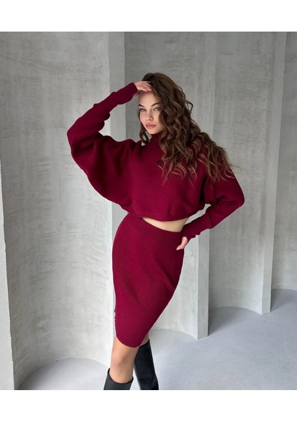 Balıkçı Yaka Yarasa Kol Bluz ve Etek Ikili Triko Takım fiyatları