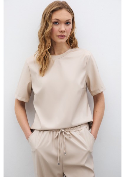 Kısa Kol Deri Bluz - Taş fiyatları