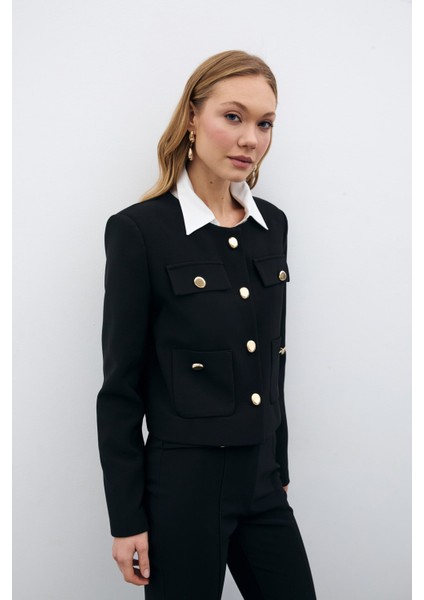 Düğmeli Kısa Ceket - Siyah fiyatları