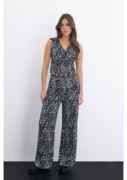 Zebra Desen Pantolon - Siyah