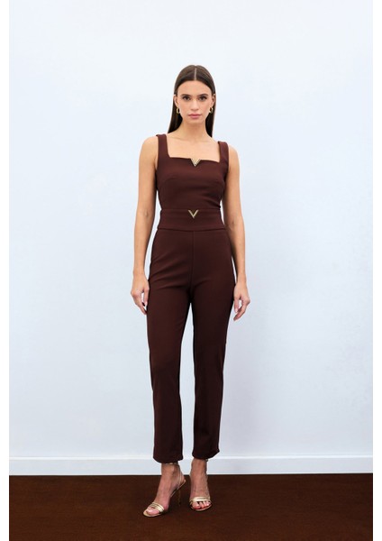 Bel Aksesuarlı Pantolon - Kahve