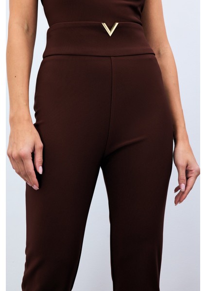 Bel Aksesuarlı Pantolon - Kahve modelleri