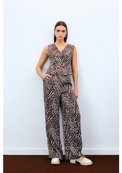 Zebra Desen Pantolon - Kahve