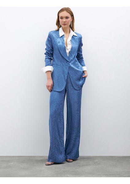 Desenli Saten Pantolon - Indigo