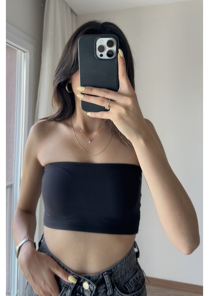 Kadın Straplez Seamless Crop Büstiyer/sıyah/l fiyatları