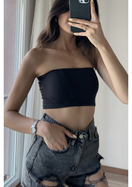 Kadın Straplez Seamless Crop Büstiyer/sıyah/l fırsatları