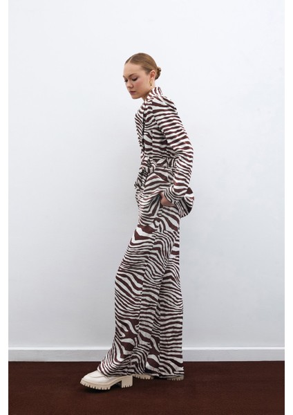 Salaş Zebra Desen Pantolon - Kahve modelleri