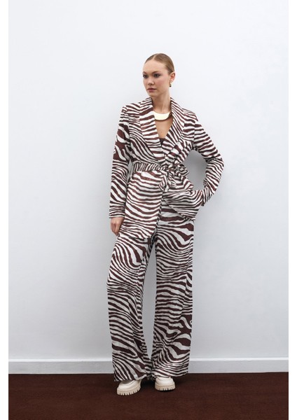 Salaş Zebra Desen Pantolon - Kahve fırsatları