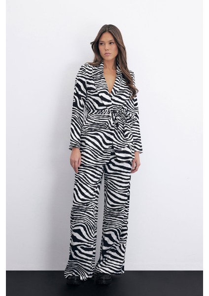 Salaş Zebra Desen Pantolon - Siyah