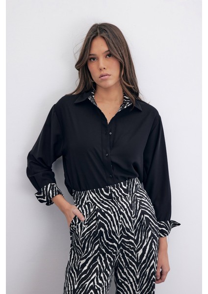 Zebra Desenli Klasik Gömlek - Siyah modelleri