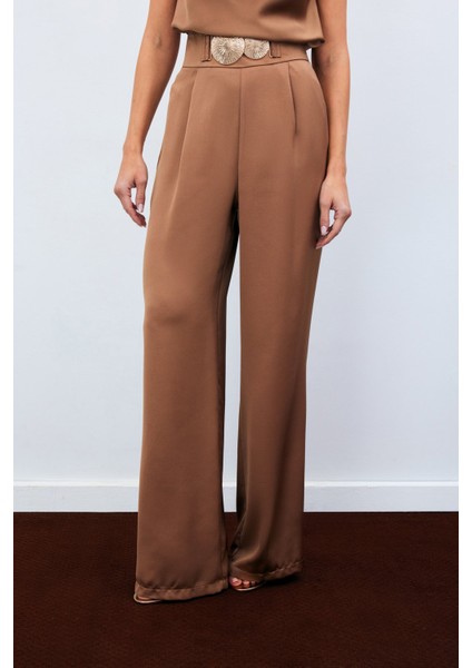 Salaş Krep Saten Pantolon - Camel indirimleri