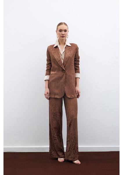 Desenli Saten Pantolon - Kahve fiyatları