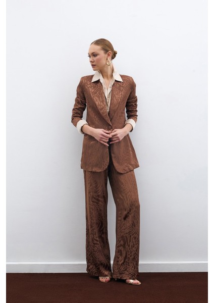 Desenli Saten Pantolon - Kahve modelleri