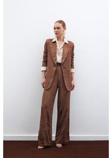 Desenli Saten Pantolon - Kahve fırsatları