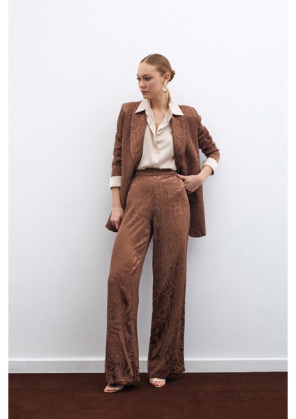 Desenli Saten Pantolon - Kahve indirimleri