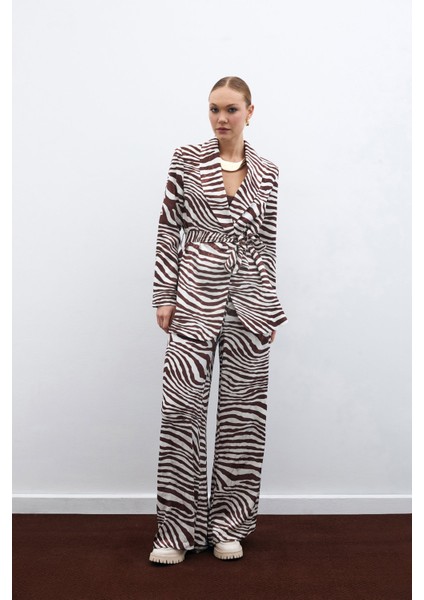 Salaş Zebra Desen Pantolon - Kahve