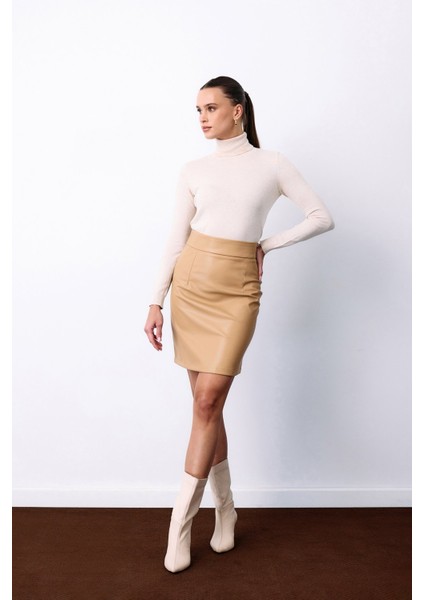 Şardonlu Deri Etek - Bej fiyatları
