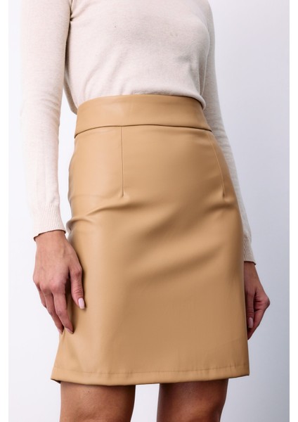 Şardonlu Deri Etek - Bej modelleri