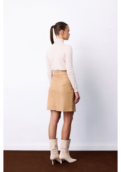 Şardonlu Deri Etek - Bej fırsatları