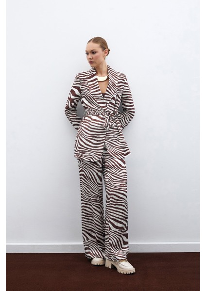 Salaş Zebra Desen Pantolon - Kahve indirimleri