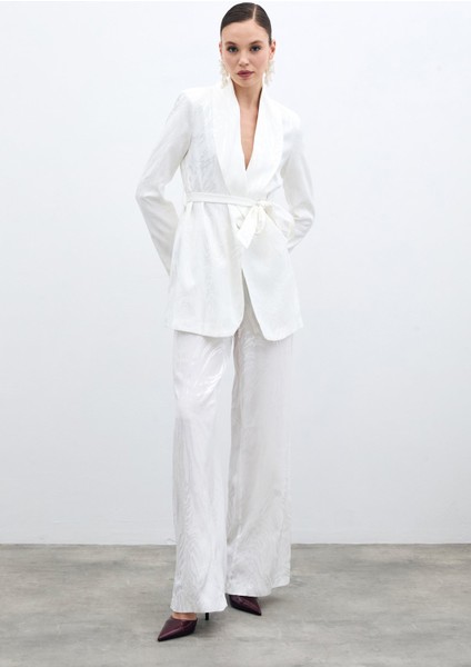 Yüksek Bel Desenli Pantolon - Ekru modelleri