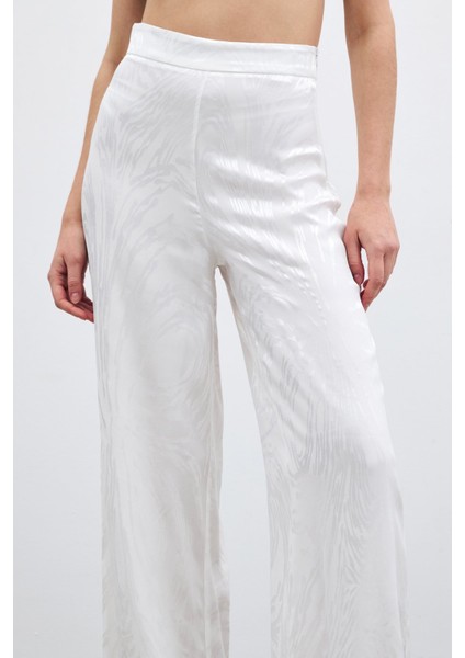 Yüksek Bel Desenli Pantolon - Ekru fırsatları