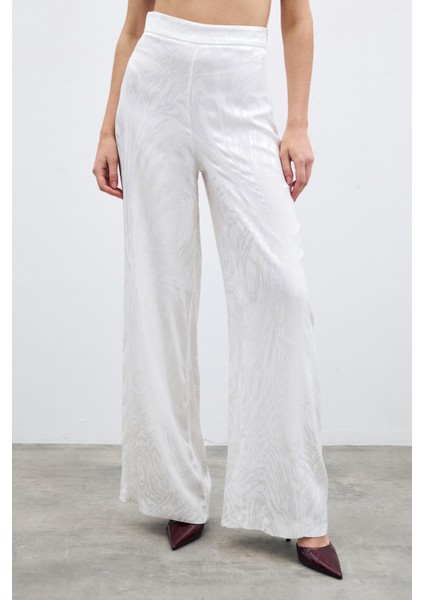 Yüksek Bel Desenli Pantolon - Ekru indirimleri