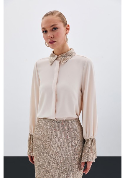 Payet Detaylı Gömlek - Bej fiyatları