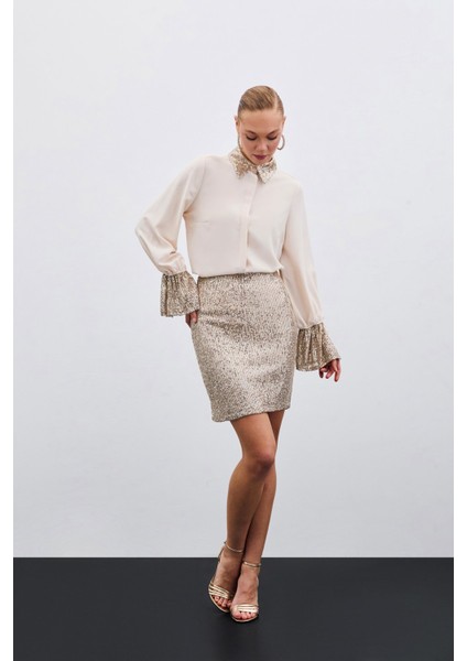 Payet Detaylı Gömlek - Bej modelleri