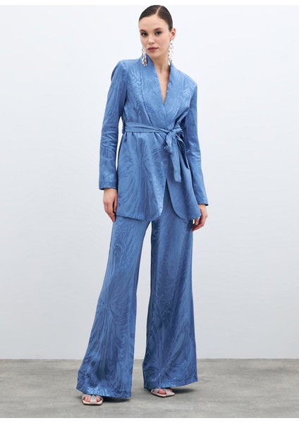 Yüksek Bel Desenli Pantolon - Indigo